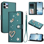 ZS01 Double-Layer Heart Floral Vegan Leather Phone Case with Wrist Strap, For iPhone 13 Pro, For iPhone 12 / 12 Pro, For iPhone 12 Pro Max, For iPhone 11 Pro Max, For iPhone 11, For iPhone 11 Pro