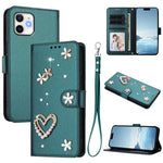 ZS01 Double-Layer Heart Floral Vegan Leather Phone Case with Wrist Strap, For iPhone 13 Pro, For iPhone 12 / 12 Pro, For iPhone 12 Pro Max, For iPhone 11 Pro Max, For iPhone 11, For iPhone 11 Pro