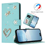 ZS01 Double-Layer Heart Floral Vegan Leather Phone Case with Wrist Strap, For iPhone 17e / 16e, For iPhone 17 Pro Max, For iPhone 17 Pro, For iPhone 17, For iPhone Air, For iPhone 16 Pro Max