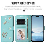 ZS01 Double-Layer Heart Floral Vegan Leather Phone Case with Wrist Strap, For iPhone 17e / 16e, For iPhone 17 Pro Max, For iPhone 17 Pro, For iPhone 17, For iPhone Air, For iPhone 16 Pro Max