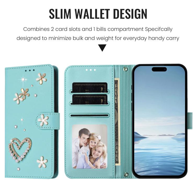 ZS01 Double-Layer Heart Floral Vegan Leather Phone Case with Wrist Strap, For iPhone 17e / 16e, For iPhone 17 Pro Max, For iPhone 17 Pro, For iPhone 17, For iPhone Air, For iPhone 16 Pro Max