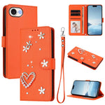 ZS01 Double-Layer Heart Floral Vegan Leather Phone Case with Wrist Strap, For iPhone 17e / 16e, For iPhone 17 Pro Max, For iPhone 17 Pro, For iPhone 17, For iPhone Air, For iPhone 16 Pro Max