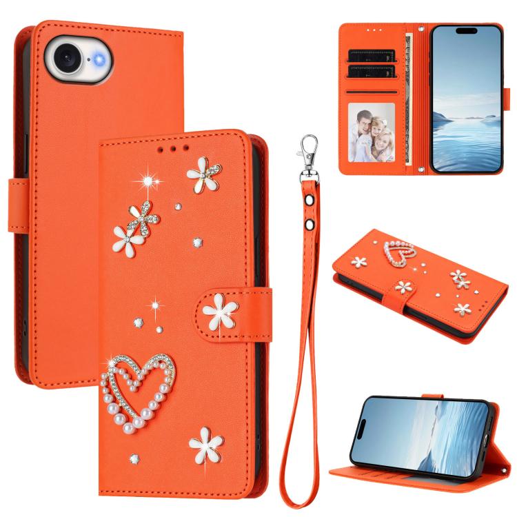 ZS01 Double-Layer Heart Floral Vegan Leather Phone Case with Wrist Strap, For iPhone 17e / 16e, For iPhone 17 Pro Max, For iPhone 17 Pro, For iPhone 17, For iPhone Air, For iPhone 16 Pro Max