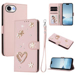 ZS01 Double-Layer Heart Floral Vegan Leather Phone Case with Wrist Strap, For iPhone 17e / 16e, For iPhone 17 Pro Max, For iPhone 17 Pro, For iPhone 17, For iPhone Air, For iPhone 16 Pro Max