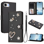 ZS01 Double-Layer Heart Floral Vegan Leather Phone Case with Wrist Strap, For iPhone 17e / 16e, For iPhone 17 Pro Max, For iPhone 17 Pro, For iPhone 17, For iPhone Air, For iPhone 16 Pro Max