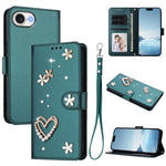 ZS01 Double-Layer Heart Floral Vegan Leather Phone Case with Wrist Strap, For iPhone 17e / 16e, For iPhone 17 Pro Max, For iPhone 17 Pro, For iPhone 17, For iPhone Air, For iPhone 16 Pro Max