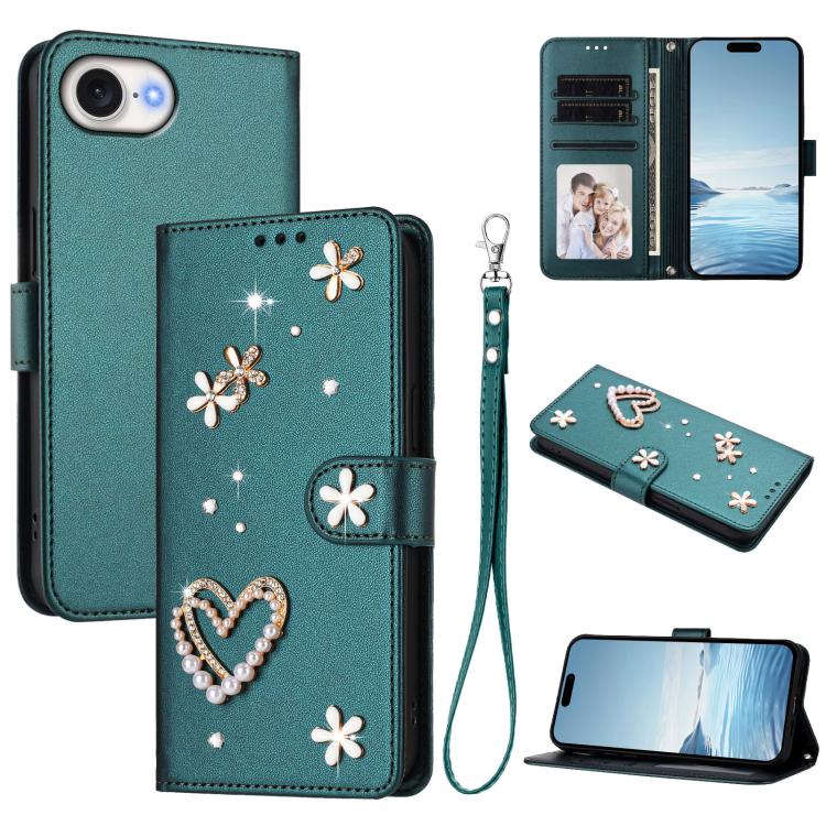 ZS01 Double-Layer Heart Floral Vegan Leather Phone Case with Wrist Strap, For iPhone 17e / 16e, For iPhone 17 Pro Max, For iPhone 17 Pro, For iPhone 17, For iPhone Air, For iPhone 16 Pro Max