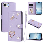 ZS01 Double-Layer Heart Floral Vegan Leather Phone Case with Wrist Strap, For iPhone 17e / 16e, For iPhone 17 Pro Max, For iPhone 17 Pro, For iPhone 17, For iPhone Air, For iPhone 16 Pro Max