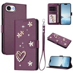 ZS01 Double-Layer Heart Floral Vegan Leather Phone Case with Wrist Strap, For iPhone 17e / 16e, For iPhone 17 Pro Max, For iPhone 17 Pro, For iPhone 17, For iPhone Air, For iPhone 16 Pro Max