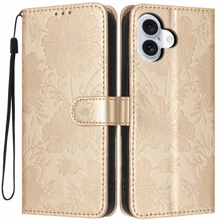 Sunflower Embossed Vegan Leather Phone Case with Small Black Rope, For iPhone 16, For iPhone 15 Pro Max, For iPhone 15 Pro, For iPhone 15 Plus, For iPhone 15, For iPhone 14 Plus, For iPhone 14, For iPhone 14 Pro
