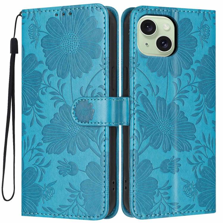 Sunflower Embossed Vegan Leather Phone Case with Small Black Rope, For iPhone 16, For iPhone 15 Pro Max, For iPhone 15 Pro, For iPhone 15 Plus, For iPhone 15, For iPhone 14 Plus, For iPhone 14, For iPhone 14 Pro