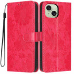 Sunflower Embossed Vegan Leather Phone Case with Small Black Rope, For iPhone 16, For iPhone 15 Pro Max, For iPhone 15 Pro, For iPhone 15 Plus, For iPhone 15, For iPhone 14 Plus, For iPhone 14, For iPhone 14 Pro