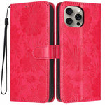 Sunflower Embossed Vegan Leather Phone Case with Small Black Rope, For iPhone 16, For iPhone 15 Pro Max, For iPhone 15 Pro, For iPhone 15 Plus, For iPhone 15, For iPhone 14 Plus, For iPhone 14, For iPhone 14 Pro