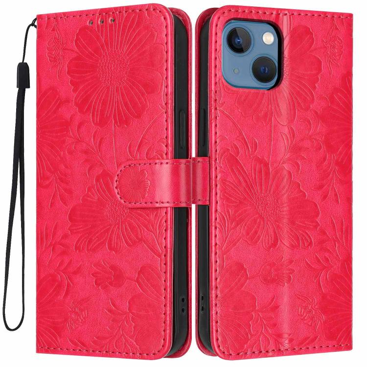 Sunflower Embossed Vegan Leather Phone Case with Small Black Rope, For iPhone 14 Pro Max, For iPhone 13 Pro Max, For iPhone 13 Pro, For iPhone 13, For iPhone 12 / 12 Pro, For iPhone 12 Pro Max, For iPhone 11 Pro Max, For iPhone 11