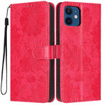 Sunflower Embossed Vegan Leather Phone Case with Small Black Rope, For iPhone 14 Pro Max, For iPhone 13 Pro Max, For iPhone 13 Pro, For iPhone 13, For iPhone 12 / 12 Pro, For iPhone 12 Pro Max, For iPhone 11 Pro Max, For iPhone 11
