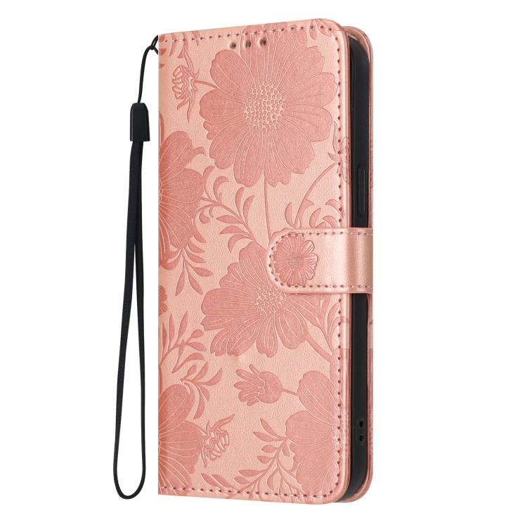 Sunflower Embossed Vegan Leather Phone Case with Small Black Rope, For iPhone 11 Pro Max, For iPhone 11
