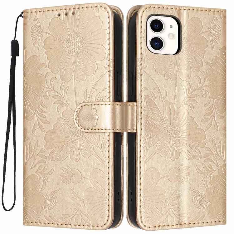Sunflower Embossed Vegan Leather Phone Case with Small Black Rope, For iPhone 14 Pro Max, For iPhone 13 Pro Max, For iPhone 13 Pro, For iPhone 13, For iPhone 12 / 12 Pro, For iPhone 12 Pro Max, For iPhone 11 Pro Max, For iPhone 11