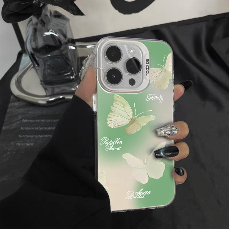 Butterfly Pattern Silver Plating PC Hybrid TPU Phone Case, For iPhone 13 Pro Max, For iPhone 13 Pro, For iPhone 13, For iPhone 13 mini, For iPhone 12 Pro Max, For iPhone 12 Pro