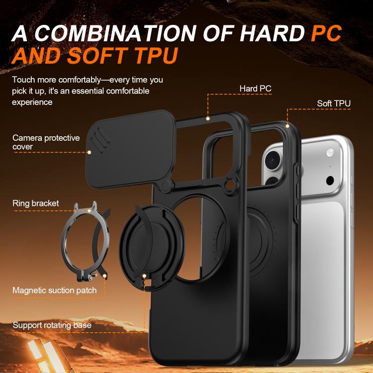 Camera Sliding Shield Magnetic Rotation Holder Phone Case, For iPhone 18 Pro / 17 Pro, For iPhone 18 Pro Max / 17 Pro Max, For iPhone 17, For iPhone Air, For iPhone 16 Pro Max, For iPhone 16 Pro
