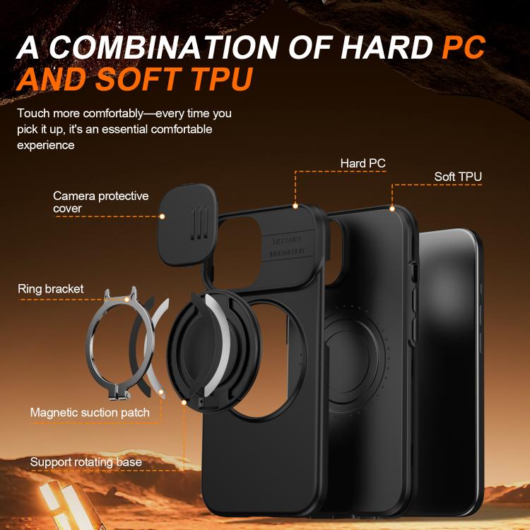 Camera Sliding Shield Magnetic Rotation Holder Phone Case, For iPhone 14 / 13, For iPhone 14 Pro, For iPhone 14 Pro Max, For iPhone 13 Pro Max / 12 Pro Max, For iPhone 13 Pro, For iPhone 12 / 12 Pro