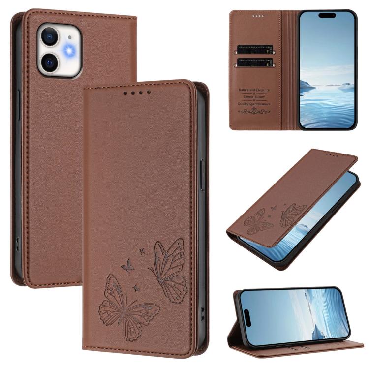 Strong Magnetic Dual Butterfly RFID Vegan Leather Phone Case, For iPhone 14 Pro Max, For iPhone 13 Pro Max, For iPhone 13 Pro, For iPhone 12 / 12 Pro