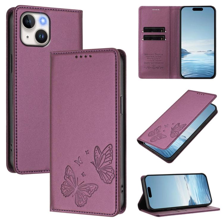 Strong Magnetic Dual Butterfly RFID Vegan Leather Phone Case, For iPhone 15, For iPhone 14 Plus, For iPhone 14 / 13, For iPhone 14 Pro