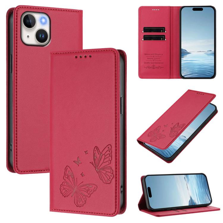 Strong Magnetic Dual Butterfly RFID Vegan Leather Phone Case, For iPhone 15, For iPhone 14 Plus, For iPhone 14 / 13, For iPhone 14 Pro