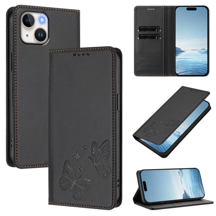 Strong Magnetic Dual Butterfly RFID Vegan Leather Phone Case, For iPhone 16, For iPhone 15 Pro Max, For iPhone 15 Pro, For iPhone 15 Plus