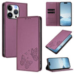 Strong Magnetic Dual Butterfly RFID Vegan Leather Phone Case, For iPhone 16, For iPhone 15 Pro Max, For iPhone 15 Pro, For iPhone 15 Plus
