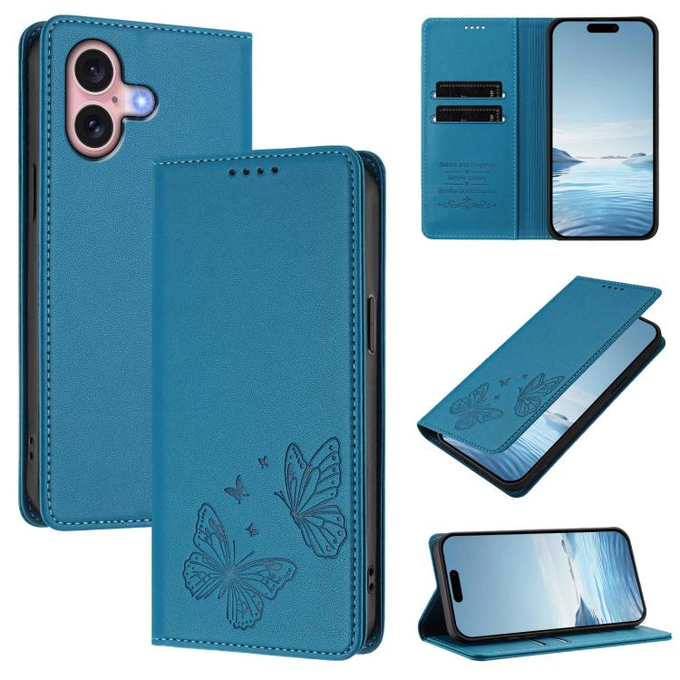Strong Magnetic Dual Butterfly RFID Vegan Leather Phone Case, For iPhone 16, For iPhone 15 Pro Max, For iPhone 15 Pro, For iPhone 15 Plus