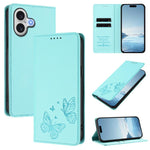 Strong Magnetic Dual Butterfly RFID Vegan Leather Phone Case, For iPhone 17e / 16e, For iPhone 17 Pro Max, For iPhone 17 Pro, For iPhone 17
