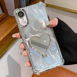 Heart-shaped Mirror Electroplated TPU + Acrylic Phone Case with Holder, For iPhone XR, For iPhone XS Max