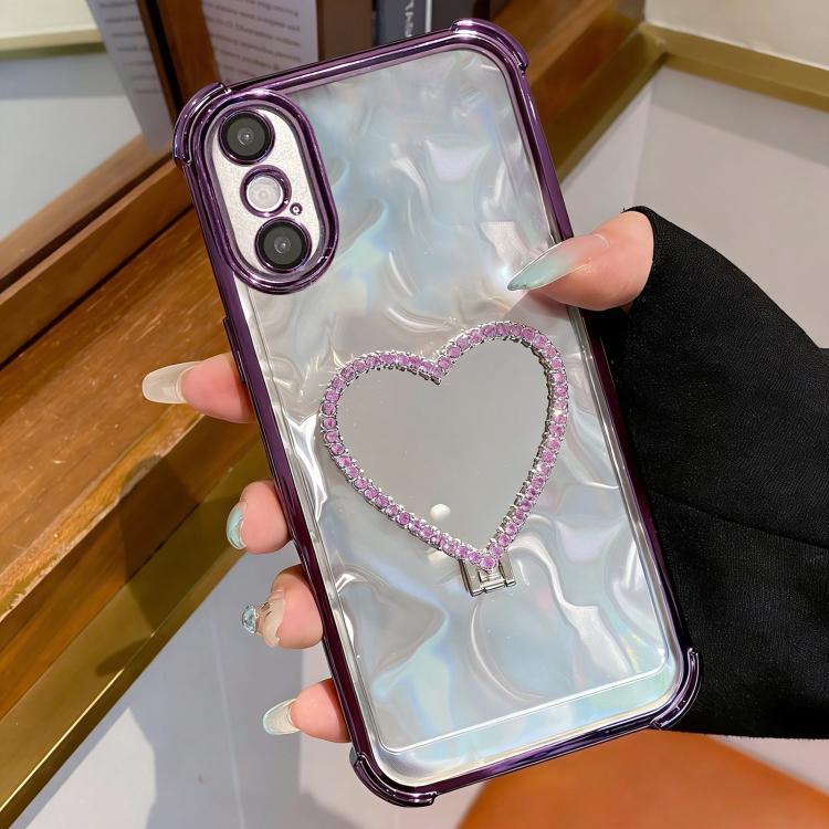 Heart-shaped Mirror Electroplated TPU + Acrylic Phone Case with Holder, For iPhone XR, For iPhone XS Max