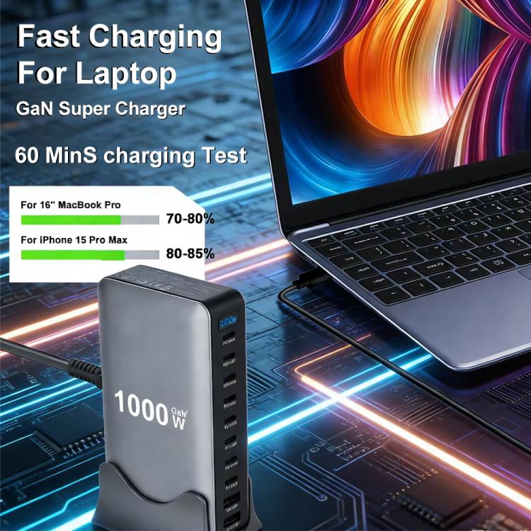 YMX-1000W 1000W 8 x Type-C Ports and 2 x USB 10 Ports Digital Display Multi-functional Charger, AU Plug, EU Plug, UK Plug, US Plug