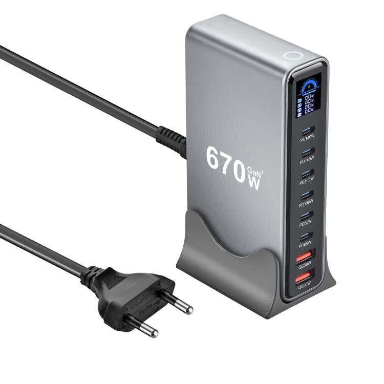 YMX-LCD670W 670W 6xType-C and 2xUSB GaN Digital Display Multi-Function Charger, AU Plug, EU Plug, UK Plug, US Plug