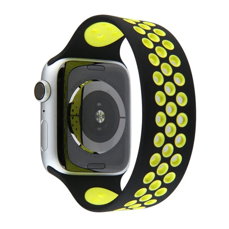Elastic Silicone Watchband For Apple Watch Series 6 & SE & 5 & 4 40mm / 3 & 2 & 1 38mm, 135mm (Black Yellow), 135mm (Black Grey), 150mm (Red Black)