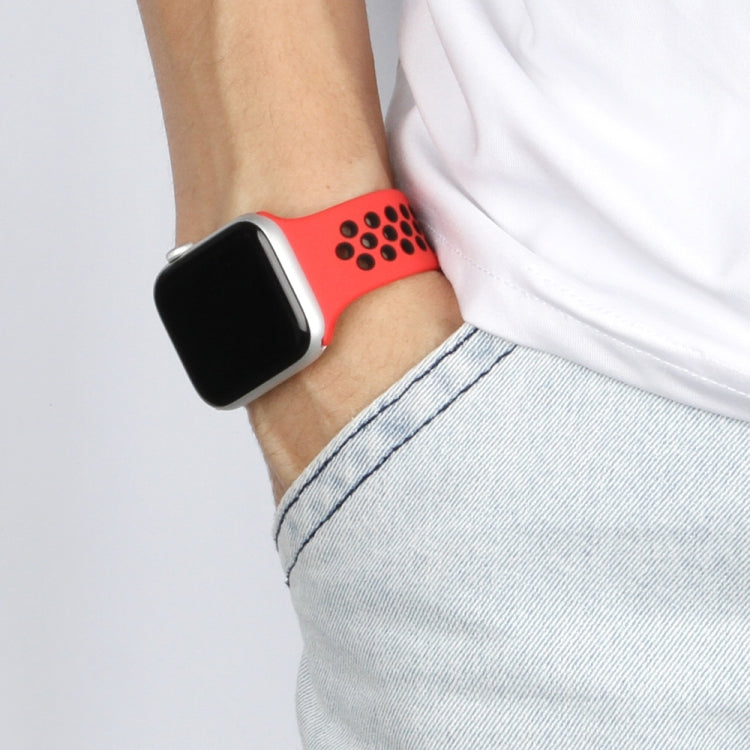 Elastic Silicone Watchband For Apple Watch Series 6 & SE & 5 & 4 44mm / 3 & 2 & 1 42mm, 150mm (Red Black), 160mm (White Black)