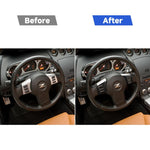 Car Carbon Fiber Steering Wheel Button Frame Decorative Sticker for Nissan 350z 2006-2009, Steering Wheel Button Frame