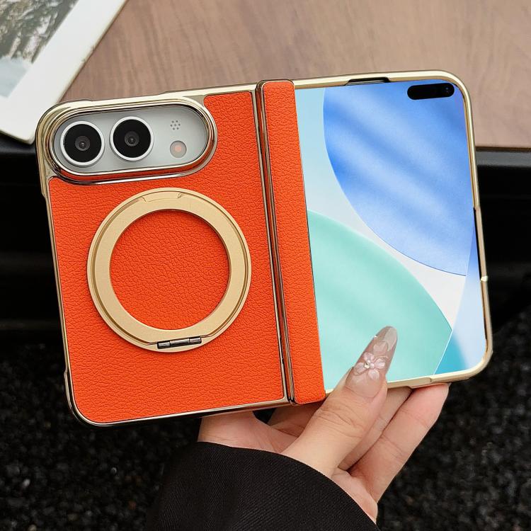 Litchi Texture Electroplated Rotating Bracket Magnetic Phone Case, For iPhone Duo