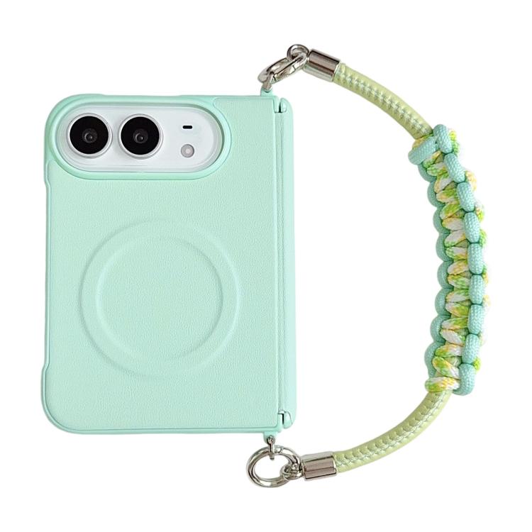Side Clamp Dual Magnetic Axis Solid Color Leather Texture Phone Case with Lanyard, For iPhone Duo