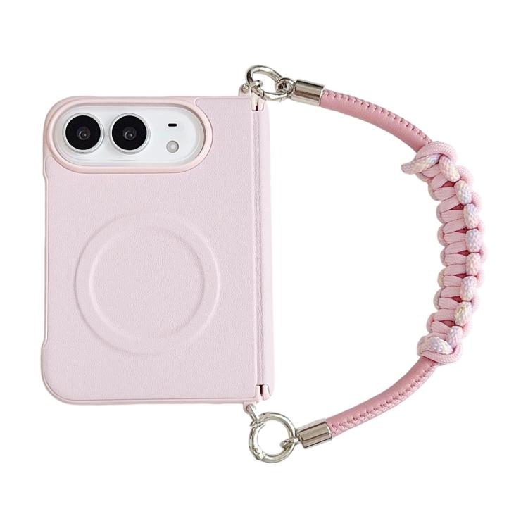 Side Clamp Dual Magnetic Axis Solid Color Leather Texture Phone Case with Lanyard, For iPhone Duo