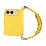 Side Clamp Dual Magnetic Axis Solid Color Leather Texture Phone Case with Lanyard, For iPhone Duo