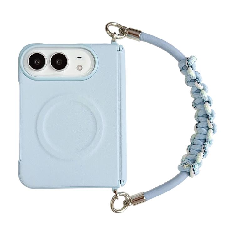 Side Clamp Dual Magnetic Axis Solid Color Leather Texture Phone Case with Lanyard, For iPhone Duo
