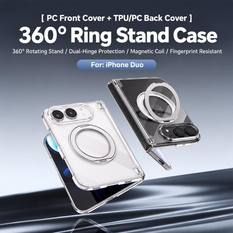 Spring Hinge Magnetic Holder Clear PC Phone Case, For iPhone Duo