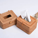 ZJH01 Square Shape Restaurant Desktop Rattan Braided Tissue Storage Box Case, Square Shape