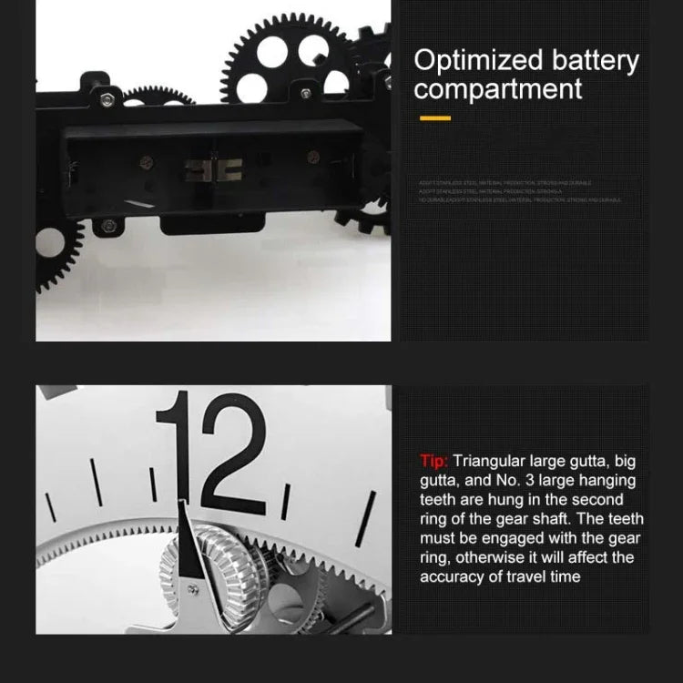 Home Simple European Style Triangular Mechanical Gears Wall Clock, Black
