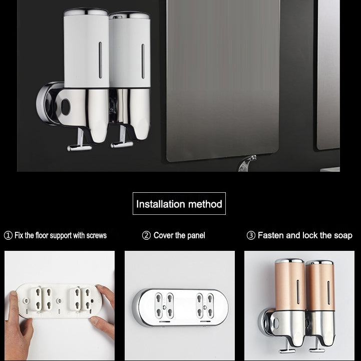 Dual Hotel Shower Manual Dispenser Wall Mounted Washing Liquid Shampoo Soap Bottle, Capacity: 1000ml, 1000ml/Silver, 1000ml/Black, 1000ml/Gold, 1000ml/Transparent, 1000ml/White, 1000ml/Dark Red