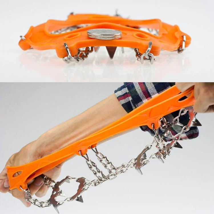 One Pair 19 Teeth Anti-Slip Ice Gripper Hiking Climbing Chain Shoes Covers, Size: M, 19 Teeth Size:M(Black), 19 Teeth Size:M(Orange)