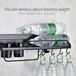 A Version 50cm 2 Cup 8 Hooks Kitchen Multi-function Wall-mounted Condiment Storage Rack, A Version 50cm 2 Cup