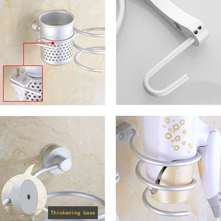 Hair Dryer Holder Wall Mount Hanging Rack Organizer Hook Spiral Bathroom Bracket, Simple Style